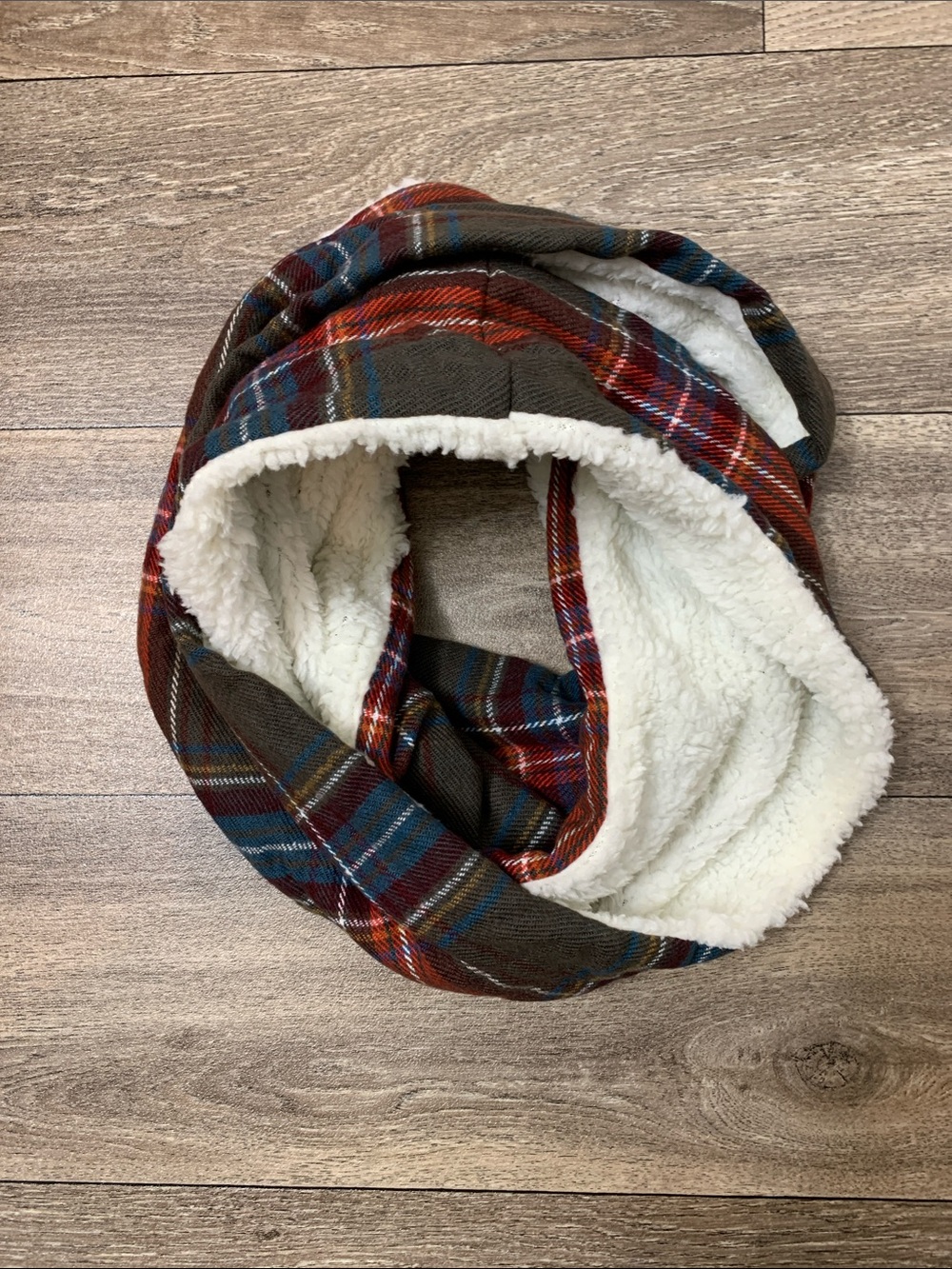 Quagga Cozy Plaid Sherpa Infinity Scarf - Red, Blue, Brown